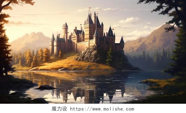 霍格沃茨城堡魔法城堡写实AI插画哈利波特